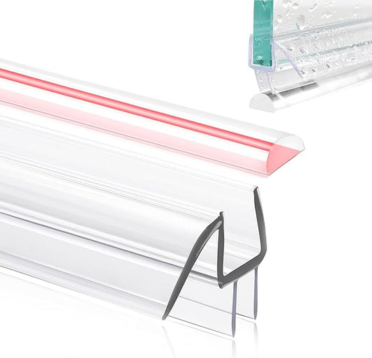 Glass Door Bottom Seal, 1/4" x 39" Shower Door Clear Silicone Seal Strip and PVC Base Set, Frameless Doors Bottom Sweep Glass-Stop Shower Leaks Frameless Shower Doors
