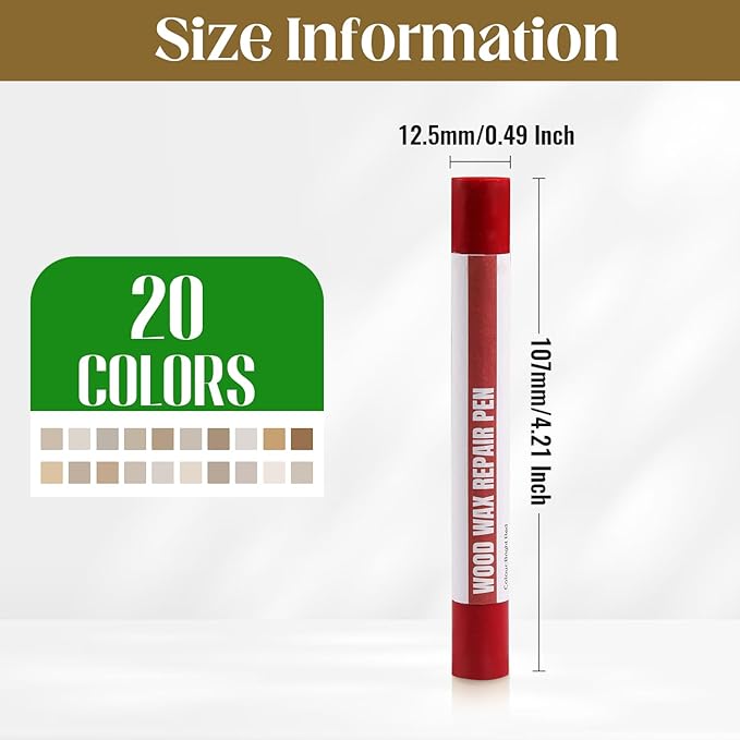 Wood Filler Sticks, 20 Colors Wood Repair Wax Crayons with Scraper, Wood Touch Up Markers for Repairing Scratches, Cracks, Holes in Cabinets, Floors, Tables and Doors[Color Series]