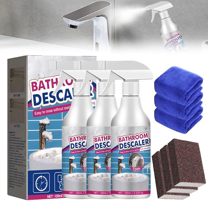 Bathroom Descaler Foam Cleaner, 2026 Upgrade Stubborn Stains Cleaner All Purpose Rinse Cleaning Foam, Multipurpose Bathrooms Cleaning Foam Spray for Kitchen Bath Shower Glass (3PCS)