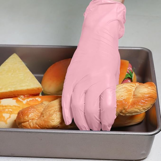 Disposable Gloves Small, Nitrile and Vinyl Blend Material Gloves, Latex Free 4 Mil 200 Pc Food Grade Glove for Cleaning, Food Prep, Hair Dye, Tattoo, Pink
