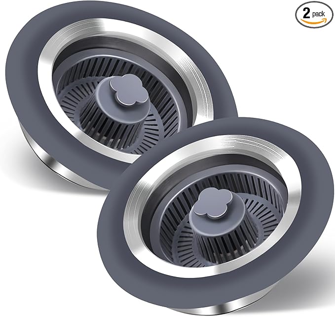 3 in 1 Kitchen Sink Stopper with Strainer Basket, Stainless Steel Anti-Clogging Drain Plug for US Standard 3-1/2" Sink