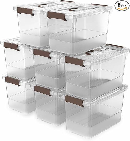 8 Packs Clear Plastic Storage Bins with Lids/Handle, 7 Quart Storage Latch Organize Boxs, Stackable Storage Containers for Organizing