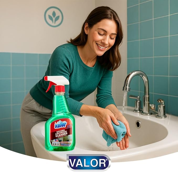 Valor Kitchen & Bathroom Cleaner Spray – Multi-Surface Degreaser & Limescale Cleaning Solution, Eco-Friendly Biodegradable Formula, (32 Fl Oz (Pack of 1))