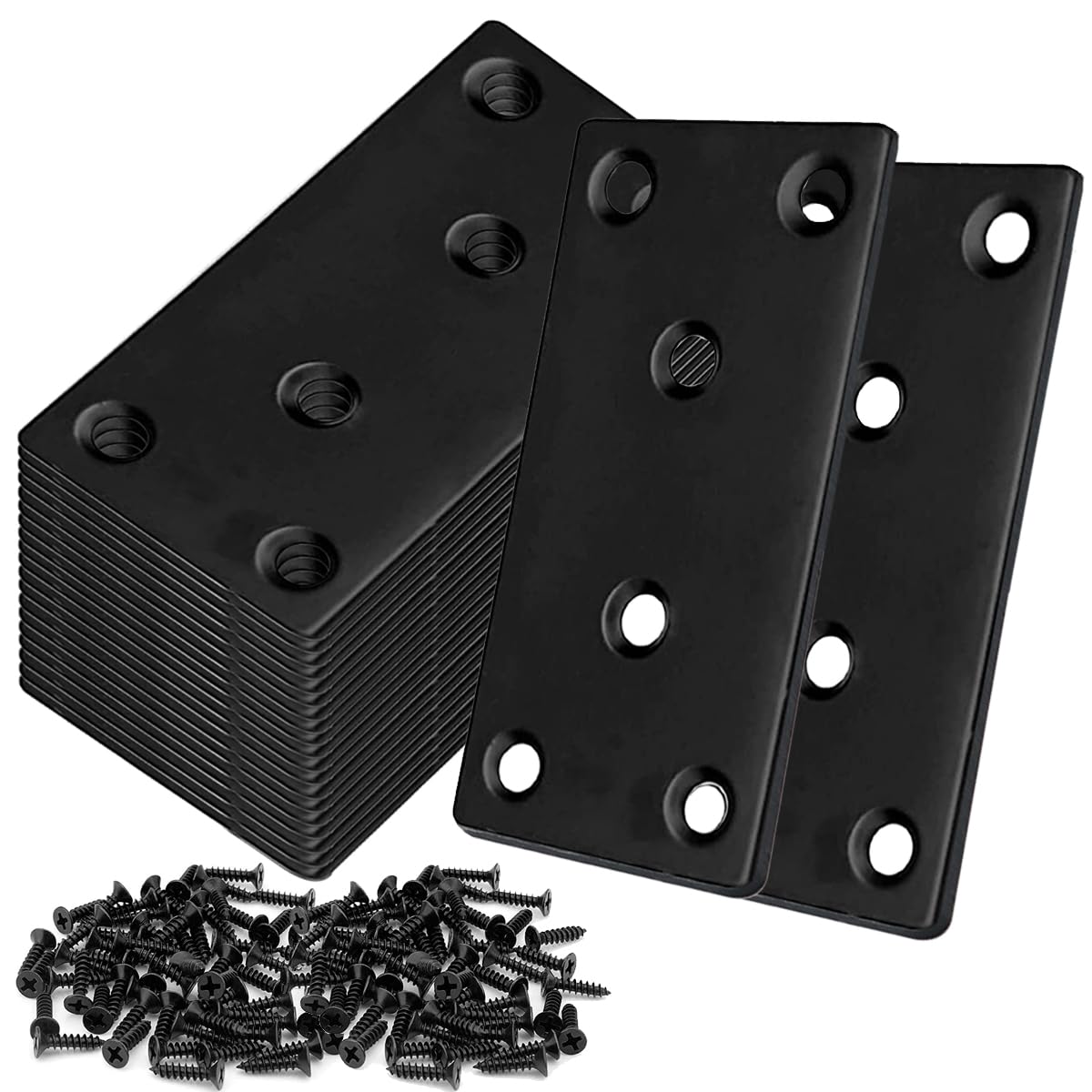 20Pack 4x2 Inch Black Flat Mending Plates Flat Bracket | Home Repair - Image 1