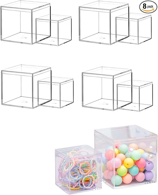 8pcs Acrylic Box, Small Acrylic Boxes with Lids, Small Storage Containers,Plastic Box for Gift, Mini Figures, Jewelry, Candy, and Cases for Collectibles 3.94/3.15in