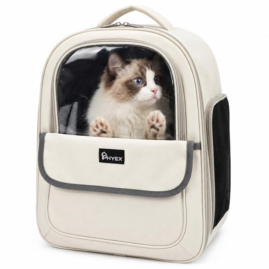 Cat Backpack Carrier 15" L x 9.6" W x 13.6" H, Off-White - Image 1