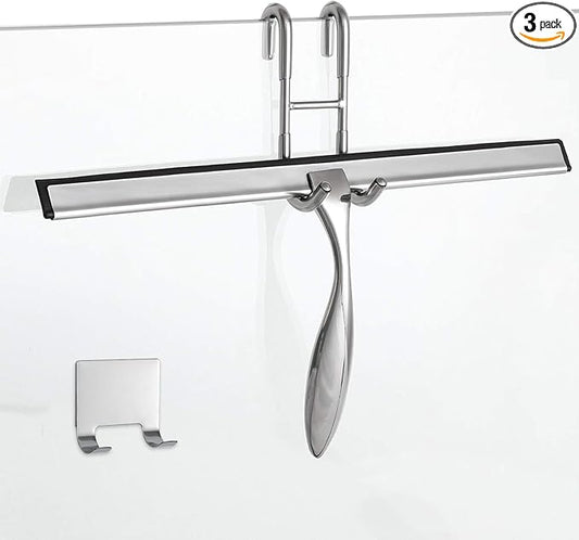 Simtive 14-in Shower Squeegee with Door & Adhesive Hooks, Silver