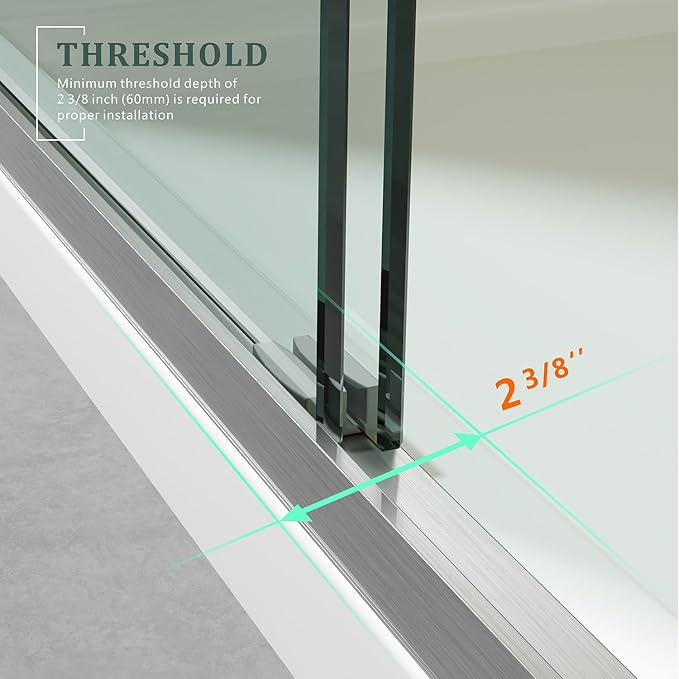 Brushed Nickel 45"-48" W x 72" H Semi-Frameless Glass Shower Door,Bathroom Sliding Door with 1/4'' Clear Tempered Glass,Stainless Steel Hardware Double Handles Bypass Doors