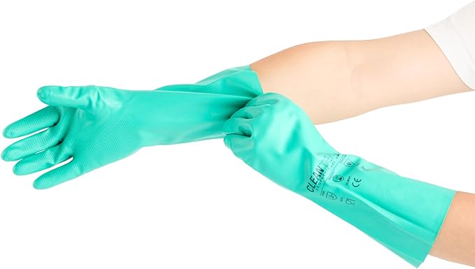 Restaurantware-Clean Tek Professional 15 Mil Small Cleaning Gloves, 1 Pair Of Long Cuff Gloves - Flock Lining, No-Powder, Green Nitrile Chemical Tolerant Gloves, No-Latex, Heavy-Duty Tasks