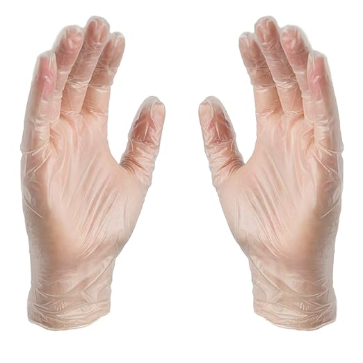GLOVEPLUS AMMEX Industrial Clear Vinyl Gloves, Latex Free, Powder Free, Food Safe, Disposable, Non-Sterile