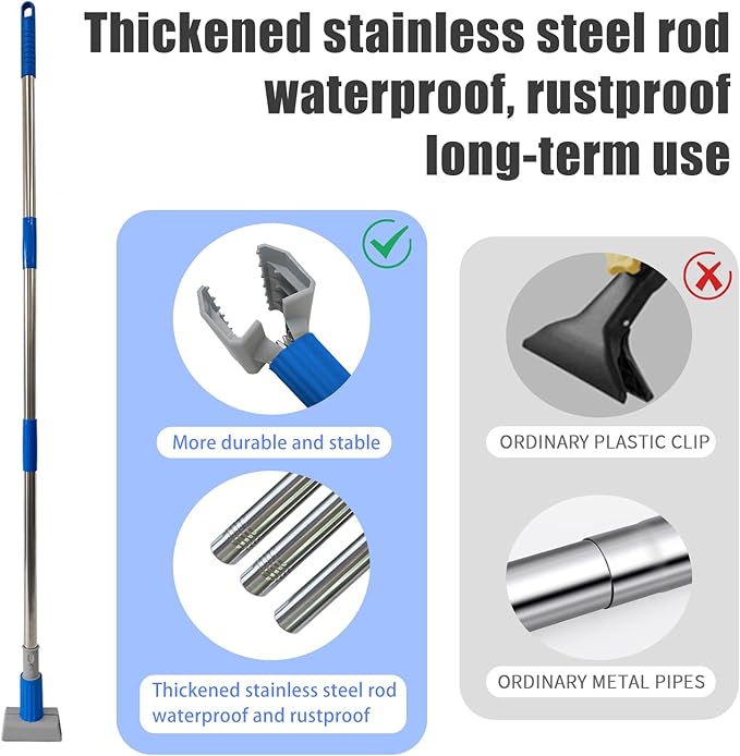 Heavy Duty Commercial Jaw Clamp Mop Handle 55.7 Inch, Thickened Stainless Steel Blue Mop Stick, Industrial Grade Replacement Adjustable Mop Rod