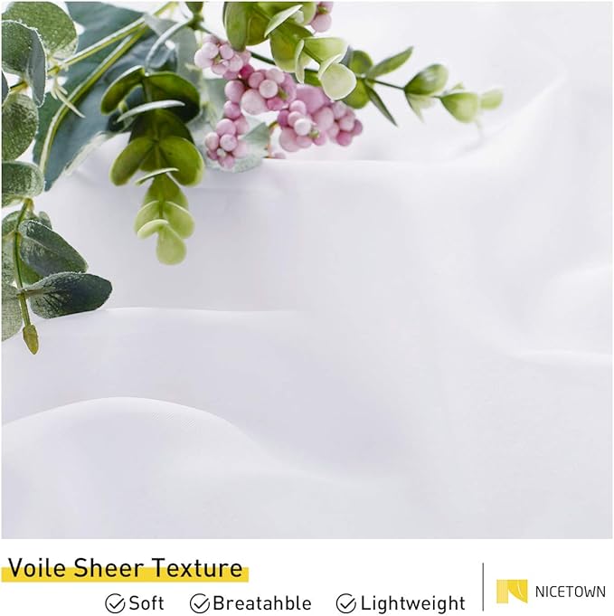 NICETOWN Outdoor Sheer Curtain for Pergola Waterproof, Lightweight Detachable Sticky Tab Top Voile Panel with Rope Tie Back for Gazebo/Patio, 1 Pack, 100 Inch Wide by 96 Inch Long, White