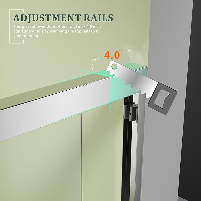 Chrome 56"-60" x 57" Adjustable SGCC/ANSI Certified Tempered Glass Shower Door for Bathtub,Leak-Proof Sliding Reversible Design Tub Door for DIY-Friendly Remodel with Stainless Steel Handles