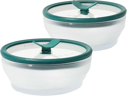 Anyday 2-Pack (2-Cup) Glass Food Storage Set with Glass Lids | Plastic-Free Frosted Meal Prep Bowls | Stackable Airtight Storage Container Set with Vented Silicone Lid for Microwave-Safe Reheating