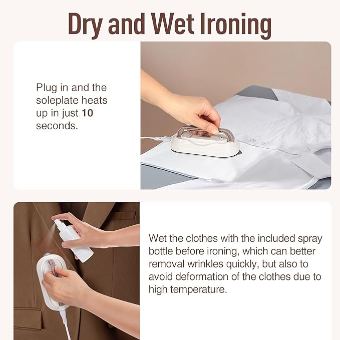 Travel Iron with Global Voltage, Mini Dry Iron for Clothes, 100-240V, 300W Max, Ceramic Non-Stick Soleplate, 0.8lbs Lightweight, 60s Heat Up