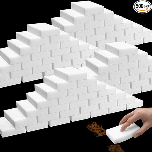 500 Pcs Magic Sponge Eraser Bulk Foam Sponge Cleaning Pads Multi Surface Household Cleaning Kitchen Dish Sponges Non Scratch Scrub Sponge Pads for Sink Bathtub Floor Bathroom Wall Cleaner