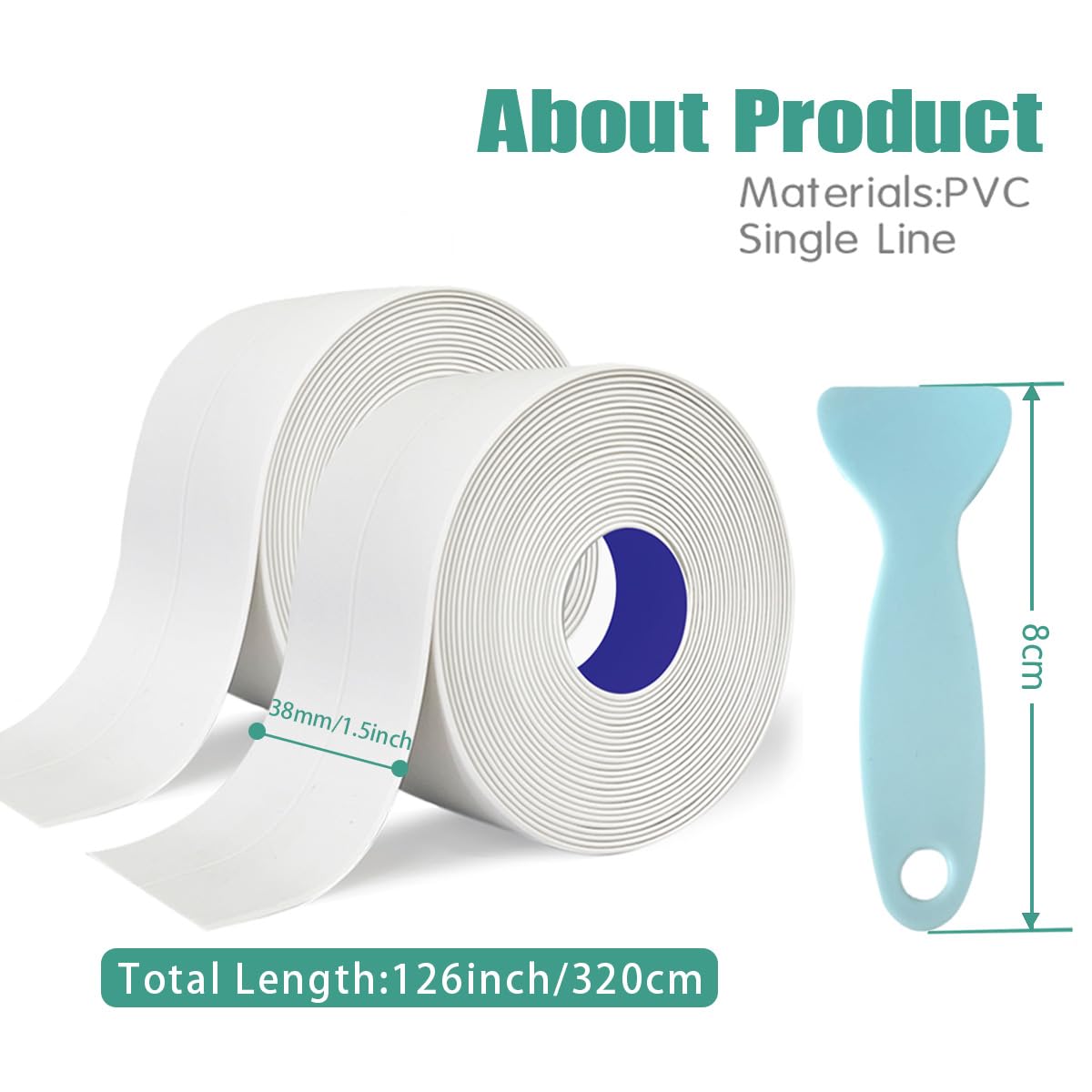 Waterproof Caulk Tape (3-Roll) – Self-Adhesive PVC Caulk Strip for Shower, Bathtub, Sink & Toilet | 1.5" x 10.5 Ft