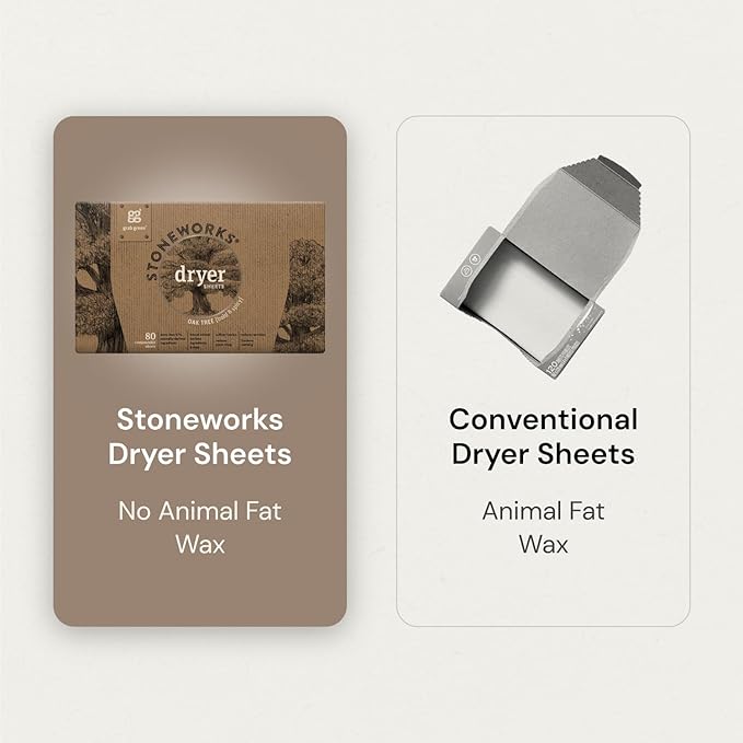 Grab Green Stoneworks Dryer Sheets, 80 Sheets, Olive Leaf Scent, Plant and Mineral Based, Softens Fabrics, Reduces Static-Cling and Wrinkles, Freshens Clothing