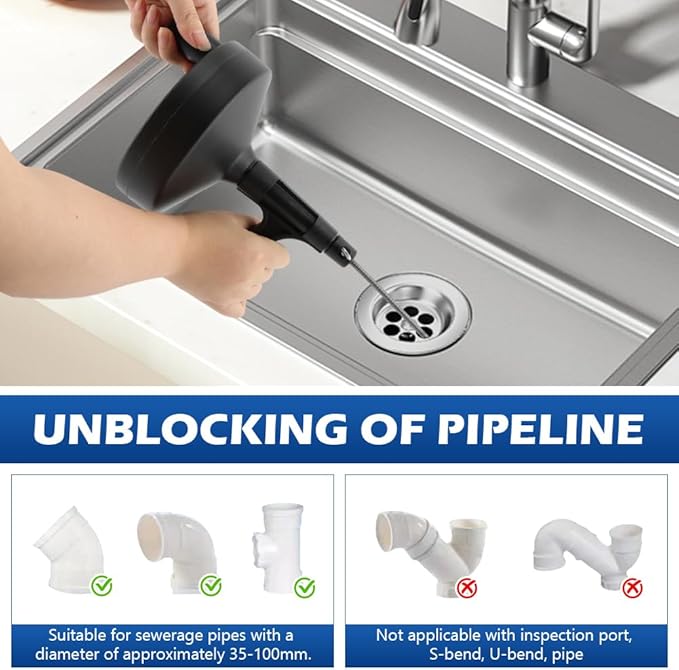 Drain Auger 33 Feet, Snake Drain Hair Removal Tool with 2 Gloves, Plumbing Sink Unclogger Drain Cleaner Toilet Snake Auger for Kitchen Bathroom Tub Shower