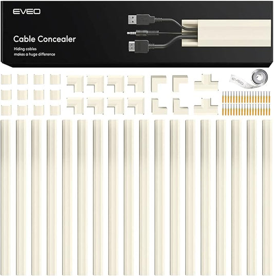 EVEO Cable Hider Wall 306” - Cable Raceway Cord Hider - Wire Covers for Cords on Wall, Cord Cover, Wall Cable Hider, Cable Concealer, Wire Hiders for TV on Wall - 20X (L16 W0.95 H0.5) - Medium | Beige