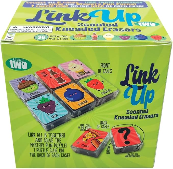 Raymond Geddes Link Up Scented Kneaded Erasers (Series Two - 36 Pieces) - 6 Moldable Eraser Designs with Snap Case - Fun Puzzle Kids Erasers