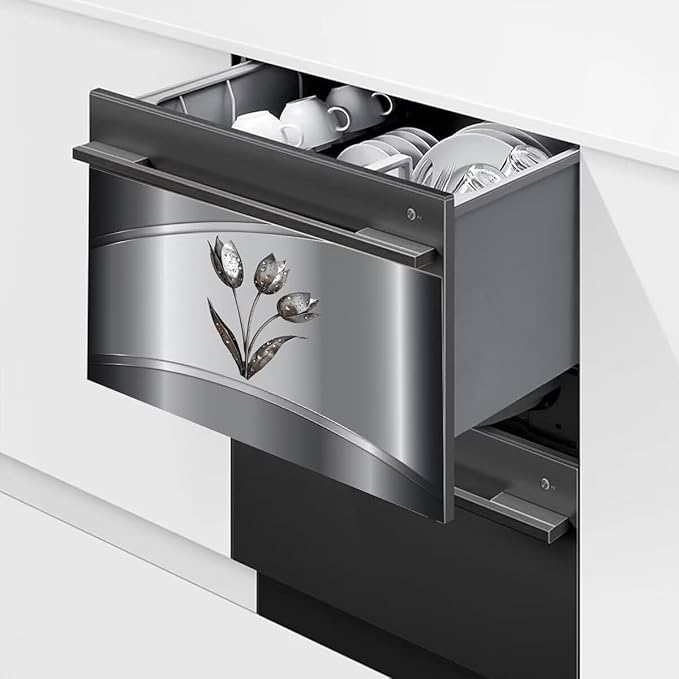 Gray Metallic Flower Pattern Magnet Dishwasher Cover Stainless Steel Magnetic Cover, Kitchen Dishwasher Door Magnet Cover Panel Refrigerator Decortive Sticker (23" x 17" Magnetic)