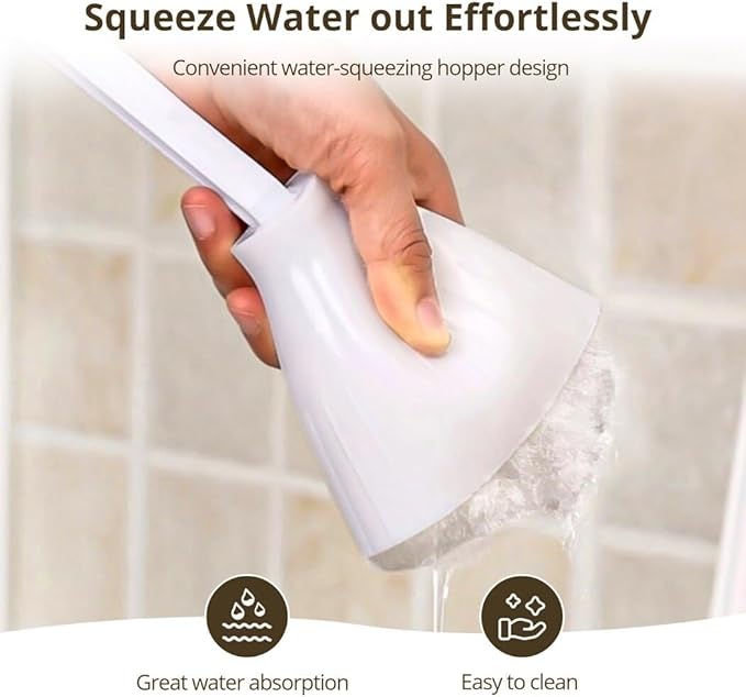 4 Pcs White Soft Swab Toilet Mops for Bathroom, Brushes with Long Handles, Toilet Cleaning Wand Scrubber