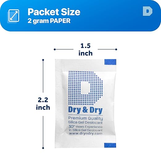 Dry & Dry 2 Gram [500 Packets] Silica Gel Packets Desiccants, Silica Packets - Rechargeable Silica Gel Packs, Silica Gel Packets, Desiccants Packets, Silica Gel