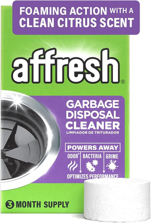 Affresh Garbage Disposal Cleaner, Helps Power Away Odor Causing Bacteria, Debris & Grime in Grind Chamber, Impeller & Drain Pipe, 3 Tablets, 3 Month Supply