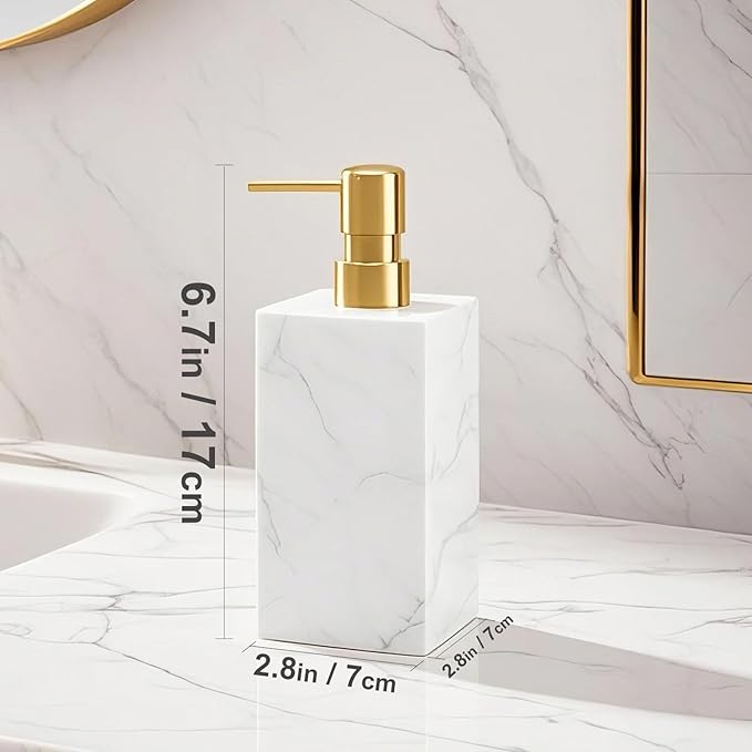 2 Pack Real Natural Marble Soap Dispenser with Stainless Steel Pump Decorative Liquid Hand Soap Bottle for Kitchen Bathroom, Compatible with Lotion, Dish Soap Shower Gel (White 2 Set)