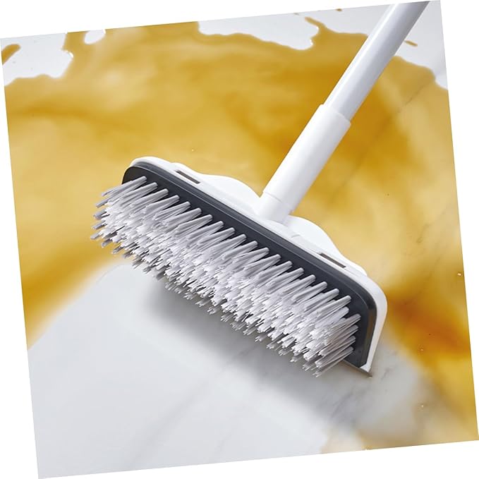 Multi-Surface Floor Scrubber Brush Stainless Steel Handle Bathroom Floor Brush Squeegee for Dry Wet Cleaning