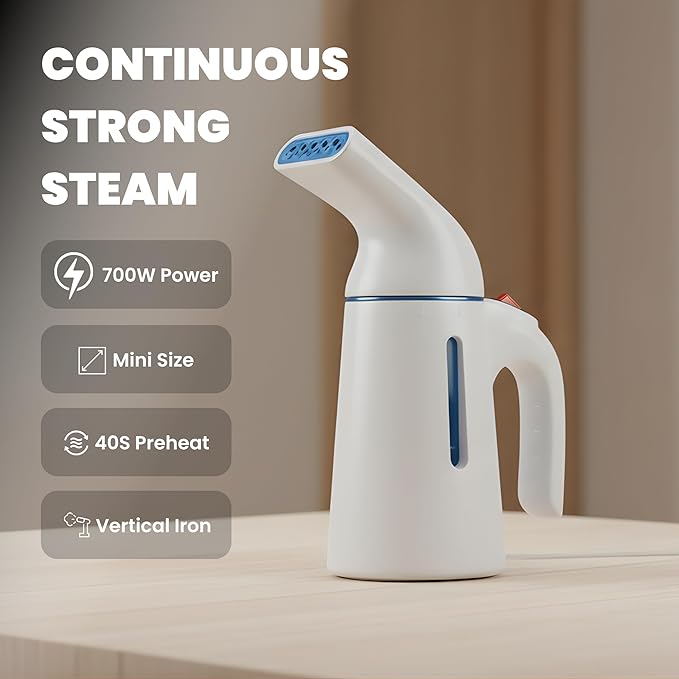 Handheld Garment Steamer – 700W Portable Clothes Steamer with ABS+PC+Stainless Steel+Silicone Build – Blue Color, 110V with US Plug – Fast Heat-Up, Powerful Wrinkle Removal