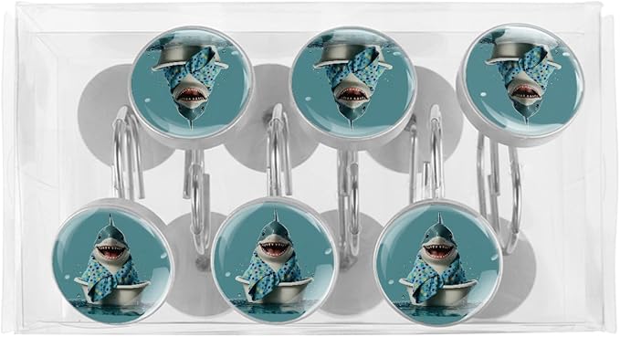 Bathing Cartoon Shark Shower Curtain Hooks Rings, Stainless Steel Rust Proof Shower Curtain Hooks, Decorative Shower Hooks for Bathroom Shower Rods Curtains, Set of 12