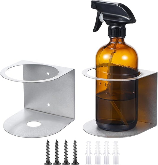 Gerrii 2 Pcs Spray Bottle Holder Wall Mount Bottle Organizer Spray Can Holder Organizer for Garage and Workspace Stainless Steel Easy Install Craft Workspace Paint Rack with Hardware (Gray)