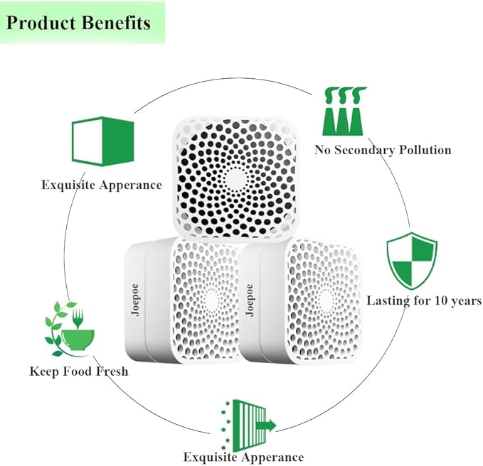 Refrigerator Deodorizer Lasts for 10 Years, Fridge Deodorizer Odor Eliminator 99%, Catalyst Air Purifier for Fridge & Freezer, Room, RV, Car, Closet, Shoe Cabinets and more (3-Pack)