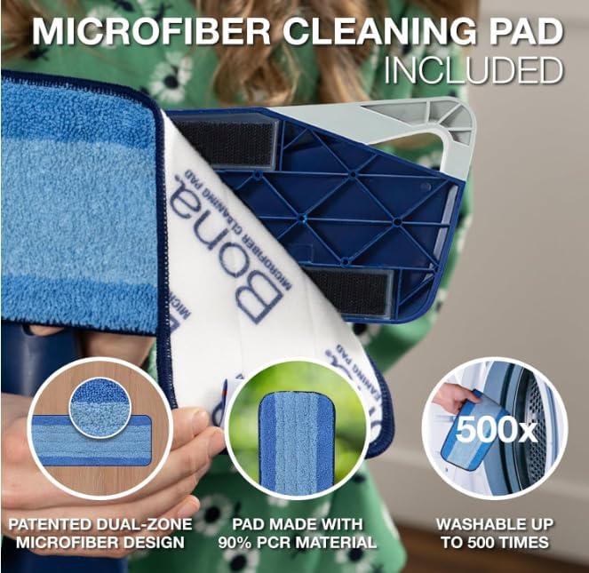 Bona Premium Microfiber Floor Mop - Includes Microfiber Cleaning Pad and Dusting Pad + Bona Hardwood Floor Cleaner Spray - 32 fl oz - Unscented