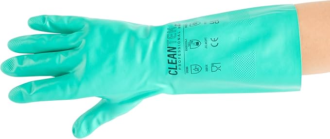 Restaurantware Nitrile Gloves 10 Count 15 mil Chemical Resistant Gloves Abrasion-Resistant Kitchen Cleaning Latex-Free Green
