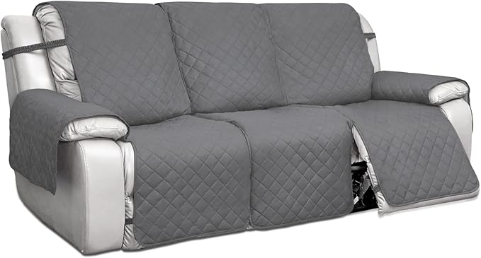 PureFit Water Resistant Reversible Sofa Covers for Reclining Sofa - Non Slip Split Recliner Couch Cover for 3 Cushion Couch, Washable Furniture Protector for Kid, Dog (3 Seat, Gray/Light Gray)