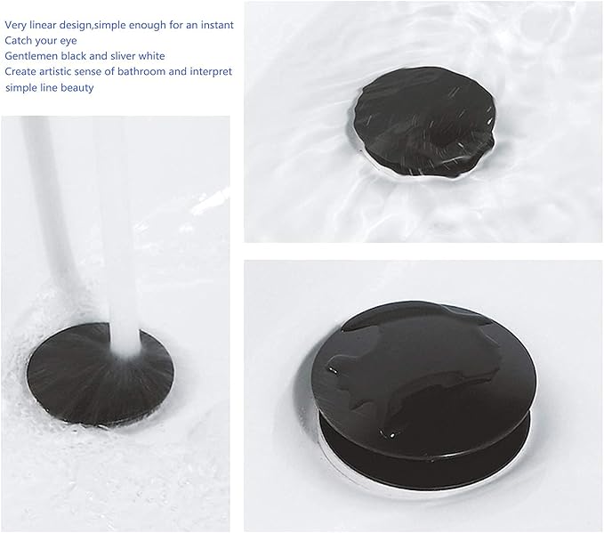 Bathroom Sink Drain with Strainer Basket Hair Catcher Anti Clog Pop Up Drain Stopper Vanity Vessel Sink with Overflow, Matte Black 83606-1MB.