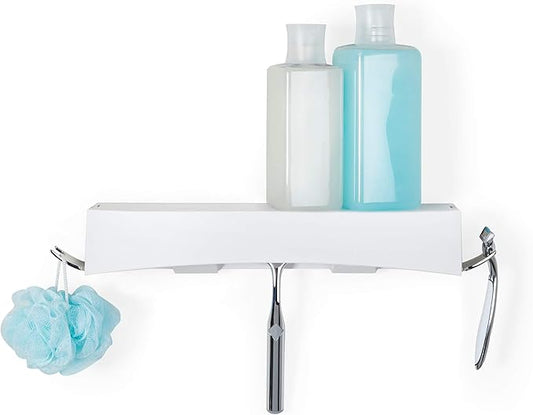 Better Living Clever Flip Shower Shelf, Basket or Shelf, Wall Mounted Shower Caddy Organizer with Removable Hooks, Multi-Purpose, No Drilling Adhesive, 16.88" x 4" x 2.88", White