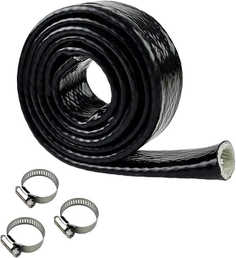 YAMAKATO 1" ID Heat Shielded Fire Thermo Armor Fire Sleeve Silicone Coated Fiberglass Heat Protection for Automotive Hose Lines & Electrical Wiring (Black, 5FT