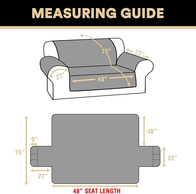 PrinceDeco Loveseat Couch Cover for 2 Cushion Couch Sofa Cover for Dogs Water Proof Slipcover Non-Slip Furniture Protector with Elastic Straps for Pet Cat Children(Loveseat 48",Taupe)