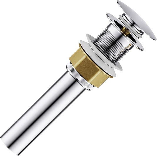 Bathroom Sink Drain with Strainer Basket and Pop-Up Drain Stopper Set (Chrome, Without Overflow)
