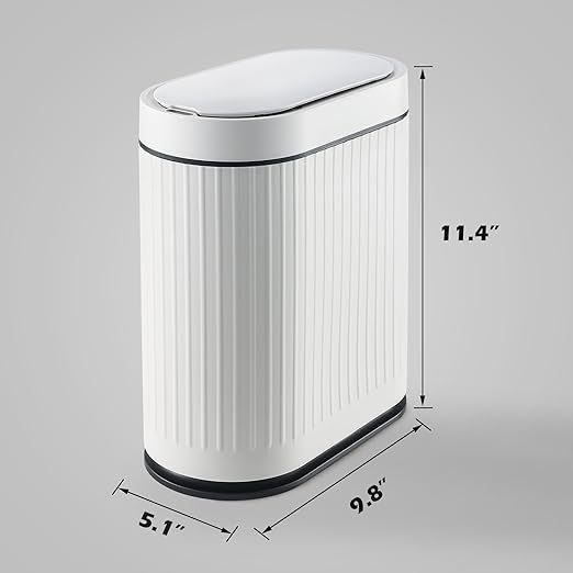 ELPHECO Bathroom Trash Can with Lid 2 Gallon Motion Sensor Garbage Can 7.5 Liter Small Trash can Touchless Bathroom Decor Waterproof Smart Waste Bin with Stripes for Bedroom, Office (White-Black)