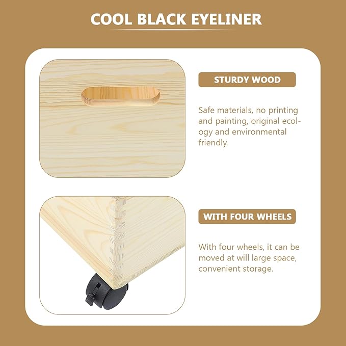 Cabilock Wooden Storage Box with Wheels Multi-Functional Rolling Storage Bin for Home Organization and Toy Holder Portable Sundries Organizer
