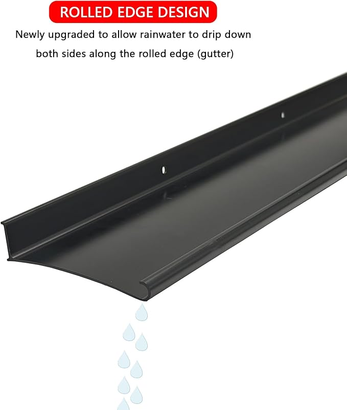 Heavy-Duty 5.12" W 55.1" L Door Rain Drip Guard Overhead,Aluminum Drip Cap for Exterior Doors Window Top,Rain Drip Edge Flashing,Water Deflector,Rain Diverter,Anodized Black 2PCS
