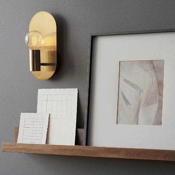 Gold Modern Wall Sconce Set of 2, Mid Century Sconces Wall Lighting Oval Stylish Vanity Lighting Fixtures, Brushed Vintage Wall Mount Lights for Living Room, Bathroom, Bedroom