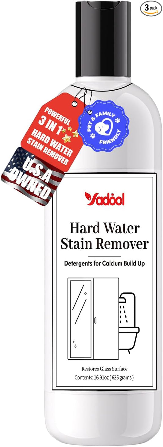 Hard Water Stain Remover, Powerful Shower Glass & Door Cleaner, Easily Removes Tough Water Spots, Lime, Calcium & Soap Scum Build Up, Ideal for Bathroom, Glass, Toilet Bowl and More - 16.91oz