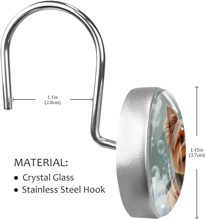 Bathing Dog and Bubbles Shower Curtain Hooks 12Pcs, Decorative Rust Resistant Shower Rings for Shower Curtain Rods, Stainless Steel Round Curtain Hooks for Bathroom, Bedroom, Farmhouse