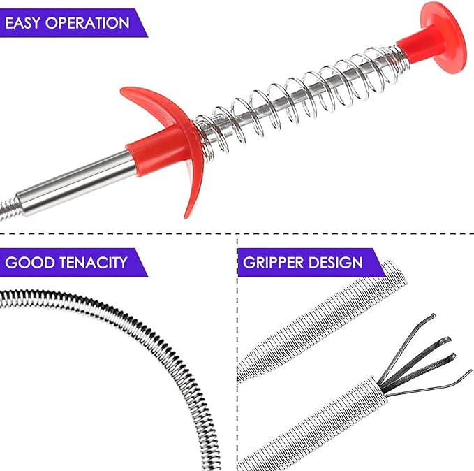 Drain Snake Hair Drain Clog Remover Tool - 61.4 inch Sink Drain Cleaner for Toilet Sewer Shower Kitchen Bathroom Tub Clogged Drains Opener Cleaning Tool